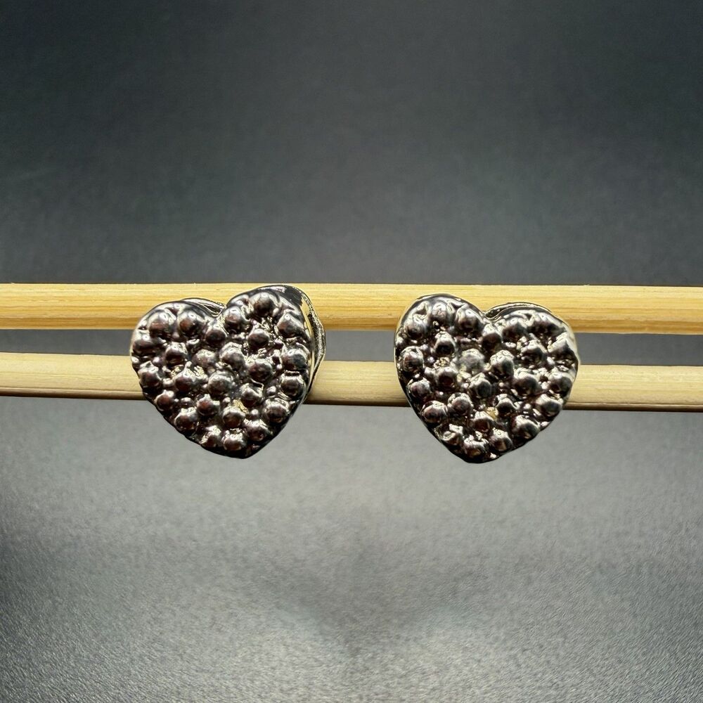 Natural Botryoidal Hematite Heart Studs Metallic Bubbly Kidney Ore Gem Earrings